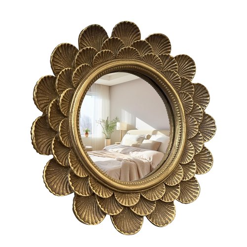 Musanpou Vintage Vanity Makeup Desk Mirror，Antique Traditional Roundness Table Mirror Vintage Gold， for Dressing Table,Bedroom, Bathroom,Tabletop,Antique, 6.7" x 6.7"