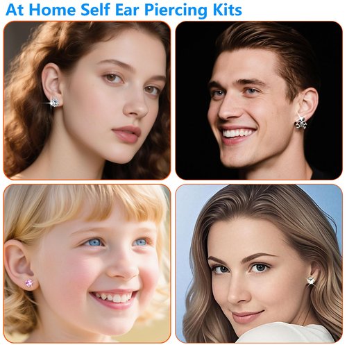 YINPAD Ear Piercing Kit, Disposable Piercing Gun Preloaded with Different Style Studs, at Home Self Piercer Kit (4 golden 4 silvery, Crown White)