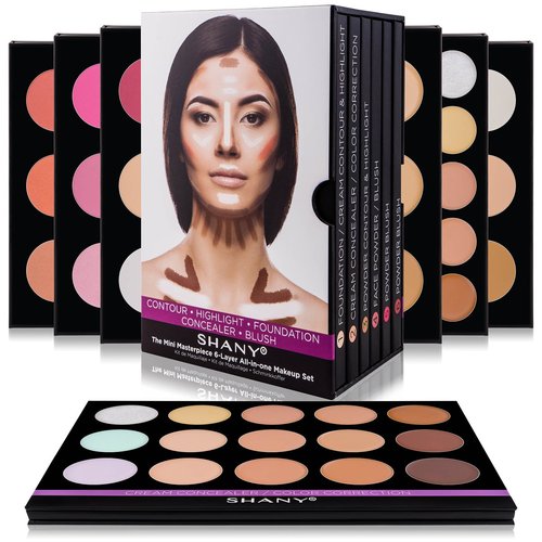 SHANY The Mini Masterpiece 6 Layers Makeup Foundation, Concealer, Camouflage, Contour, Blush and Face Cosmetics Sets - 6 Make up Kits Palettes
