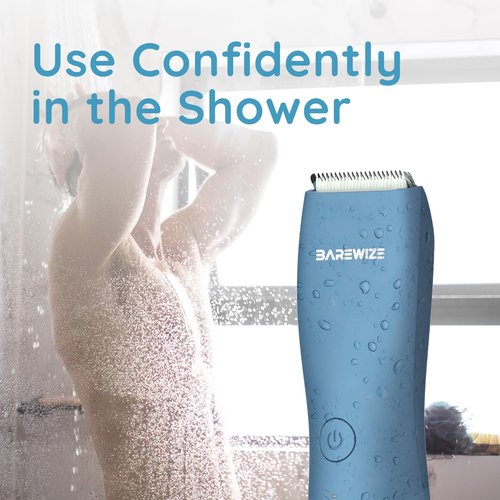 BAREWIZE Body Hair & Pubic Hair Trimmer for Men & Women, Painless Electric Body & Bikini Shaver | Waterproof, Type-C Rechargeable, LED Light, Replaceable Blade, Manscape Personal Groomer (Denim Blue)