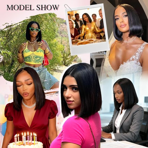 Farblick Bob Wig Human Hair 10 Inch Glueless Wigs Human Hair Pre Plucked Pre Cut 6×4 HD Lace Front Wigs for Women 180% Density Short Straight Wig Ready to Wear