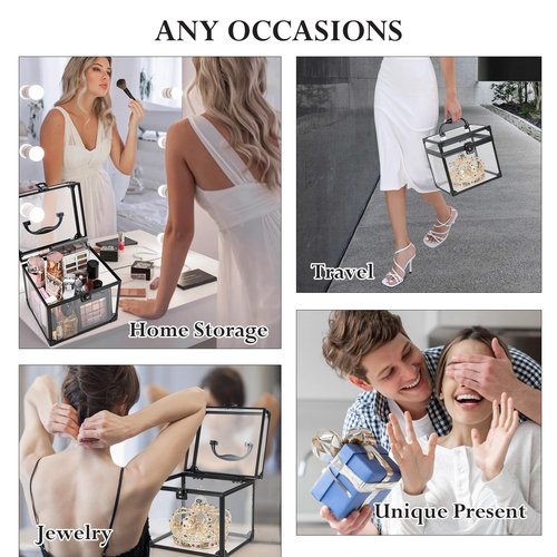 FRENESSA Portable Makeup Case Clear Crown Box Cosmetics Display Case Toiletry Organizer Box Transparent Acrylic Artists Train Case Travel Makeup Tools Storage for Vanity Bathroom Counter Dresser Case