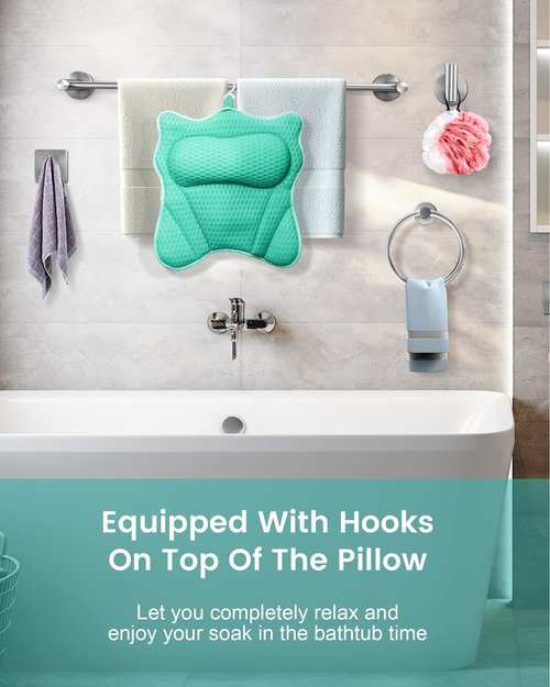 MTDLYICE Bath Pillow, Bath Pillows for Tub Neck and Back Support, Soft 4D Air Mesh Bathtub Pillow 16.5 x 17.3 INCH, with 6 Powerful Suction Cups, Bath Accessories Relaxing Gifts for Women (Lake Blue)