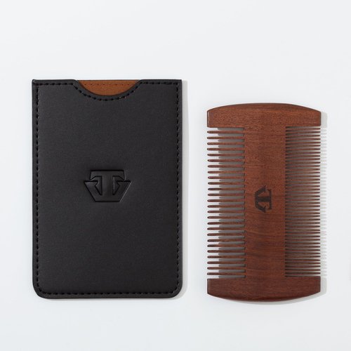 Premium Sandalwood Beard Comb with Mother of Pearl Decoration and Black Case - Traditional Craft Work & The Lux Edition for the Perfect Beard & Mustache Grooming and Gift for Men - TRAWILD (MARK)