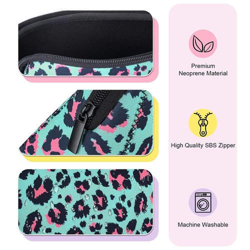 Playexen Large Makeup Bag, Portable Cosmetic Bag for Purse, Washable Neoprene Makeup Travel Pouch for Women (Leopard-Brown)