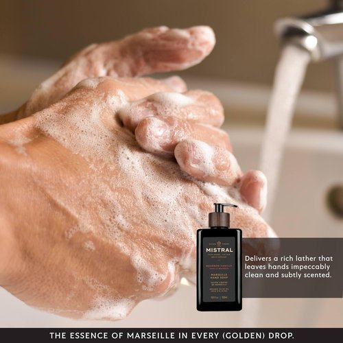 Mistral Bourbon Vanilla Liquid Hand Soap for Men | Luxury Moisturizing Handsoap with Organic Olive Oil, Glycerin and Coconut Oil | Rich Lather | Paraben-Free | Made in France – 16.9 Fl Oz