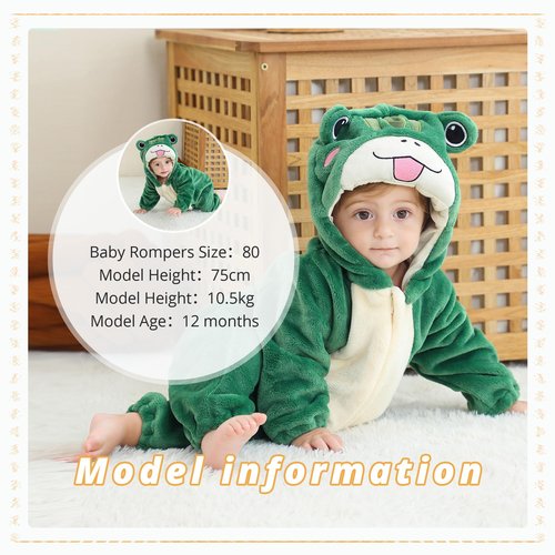 MICHLEY Unisex Baby Boy Girl Hooded Romper Winter Animal Cosplay Jumpsuit Outfits, Green, 6-12months, Size 80