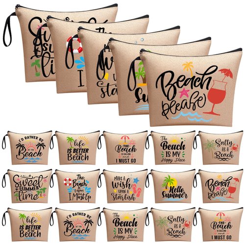 Bulyoou 20 Pcs Bulk Beach Makeup Bags - Summer Beach Accessories Toiletry Cosmetic Pouch Zipper Bags, Cruise Travel Essentials Survival Kit Gifts Party Favors for Women Teens Clients Friends