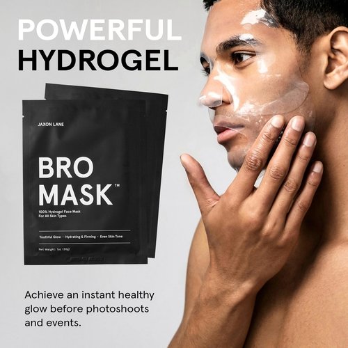 JAXON LANE BRO MASK Premium Korean Face Mask for Men (4 Pack) - Anti Aging Sheet Masks w/Hydrogel, Vitamin C, Hydrolyzed Collagen, & Hyaluronic Acid - Perfect Skin Care Stocking Stuffers for Men