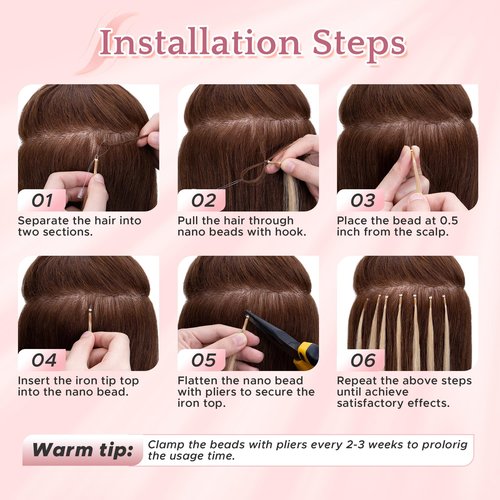 SEGO Nano Tip Hair Extensions Human Hair, Nano Beads Balayage Seamless Highlight Pre-bonded Extensions for Women, 0.7g/strand, 50 strands 35g/pack -20 Inch#02R Dark Brown