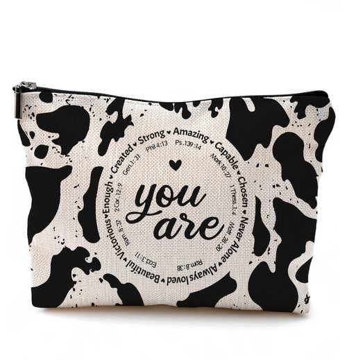 QGFM Western Cow Print Makeup Bag - Christian Inspirational Gifts Cosmetic Bags With Zipper