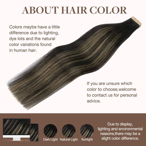 GOO GOO Tape in Hair Extensions Human Hair, 1B/19/1B Natural Black to Light Blonde, 20inch 50g 20pcs, Skin Weft Seamless Invisible, Silky Straight with Thick Ends, Remy Human Hair