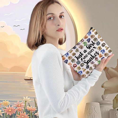 LEVLO Funny Snake Cosmetic Makeup Bag - Just A Girl Who Loves Snakes - Makeup, Travel - Canvas - Female - Cosmetic Case