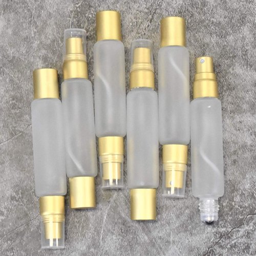 6-Pack Frosted Clear Glass Bottles with Dual Ends – Sprayer & Roller Tops – Leakproof, Quality Essential Oil & Perfume Bottles with Elegant Gold Accents – Refillable Custom Blend Containers