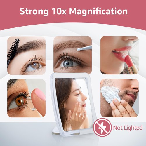 MIRRORVANA 10X Magnifying Makeup Mirror with Suction Cup - Suitable for Cosmetic, Vanity, Bathroom, and Travel Use - Designed for Precise Makeup Application and Skin Care - 6.3" x 6.3" (Square)