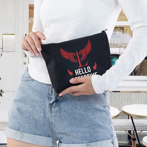 LEVLO Lucifer TV Show Cosmetic Make Up Bag Lucifer Morningstar Gift Hello Detective Lucifer Makeup Zipper Pouch Bag For Women Girls (Hello Detective Black)