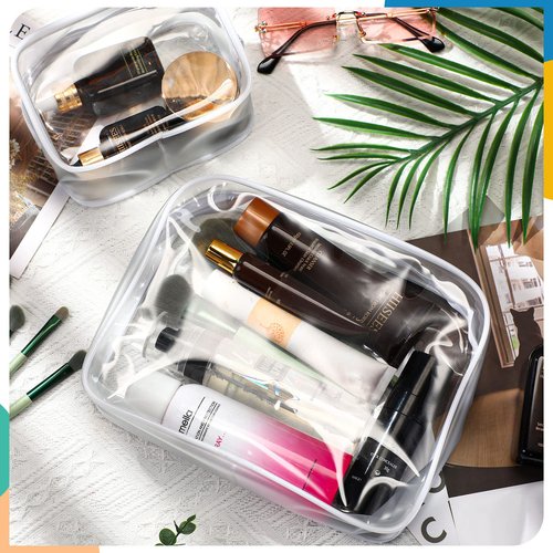 12 Pack Clear Cosmetic Bag Zippered Travel Toiletry Bags Transparent Makeup Pouch Portable PVC Waterproof Organizer 4 Sizes Plastic Carry Pouch for Women Men Travel Home Bathroom, White