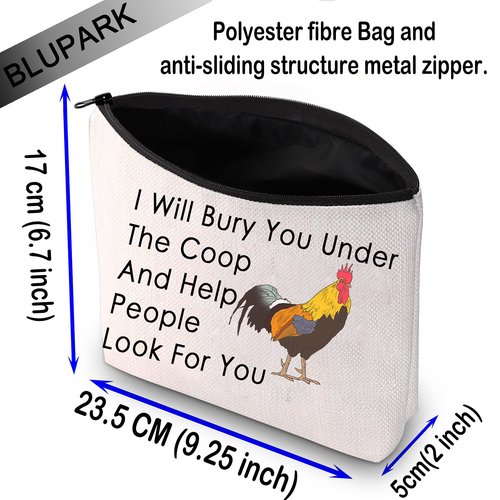 BLUPARK Funny Chicken Gift Chicken Lover Makeup Bag I Will Bury You Under The Coop Cosmetic Bag for Chicken Mom Lady (I Will Bury You)
