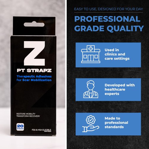 PT StrapZ Non-Elastic, Therapeutic Adhesive, Scar Tissue Mobilization, Scar Tissue Stretching, Therapeutic Tool to aid Recovery from Surgery or Trauma Health & Personal Care (20 strips)