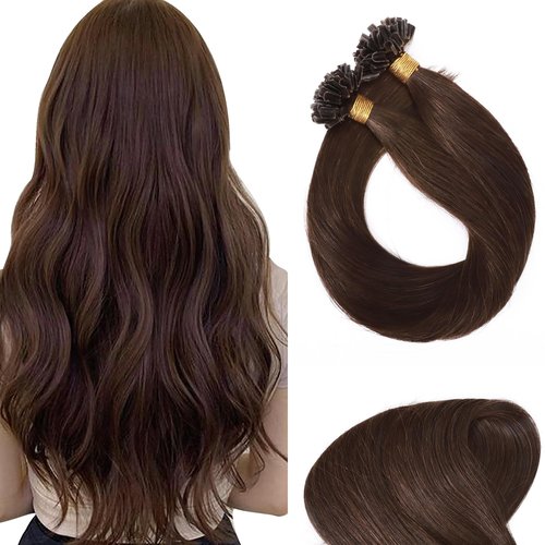 SEGO U Tip Hair Extensions Human Hair Keratin Pre Bonded Hot Fusion Nail Tip Balayage Natural Silky Straight Extensions 50 Strands 50g/Pack -14 Inch Medium Brown