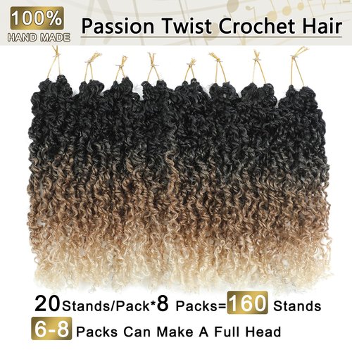 SOKU Mini Passion Twist Crochet Hair 12" - 8 Packs Pre Twisted Yanky Twist Crochet Hair Ombre Blonde Senegalese Majesty Twist Synthetic Braiding Extensions for Black Women Pre-looped