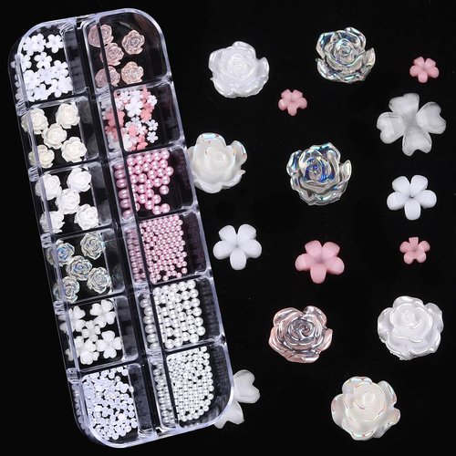 ROFIBUT Nail Charms, Multi Shape Nail Rhinestones Kit 3D Multi Shape Nail Gems Colorful Butterfly Flowers Nail Crystals Flat Back Nail Pearls for Nail Art Supplies DIY Accessories 6 Boxes