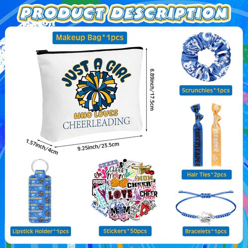 Seenelling 56 Pcs Cheerleading Stuff Inspirational Gifts for Players Teams Cosmetic Bag Women Hair Ties Sport Lovers Gifts for Birthday Sport Party Favors(Just a Girl)