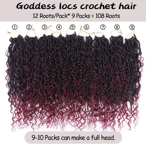 Vemet Goddess Locs Crochet Hair 18 Inch 9 Packs Synthetic Faux Locs Crochet Hair for Black Women, River Locs Hair Extensions Style Pre looped Crochet Locs with Curly Ends