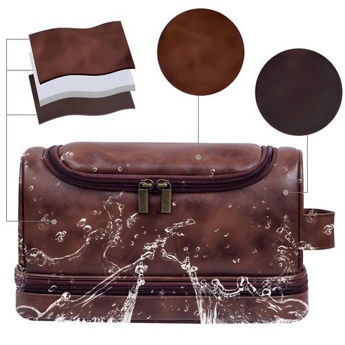 Travel Toiletry Bag for Man, Leather Waterproof Toiletry Bag, Gift for Man, Hanging Travel Bag, Gym Travel Bathroom Toiletry Bag Dropp Kit (COFFEE)