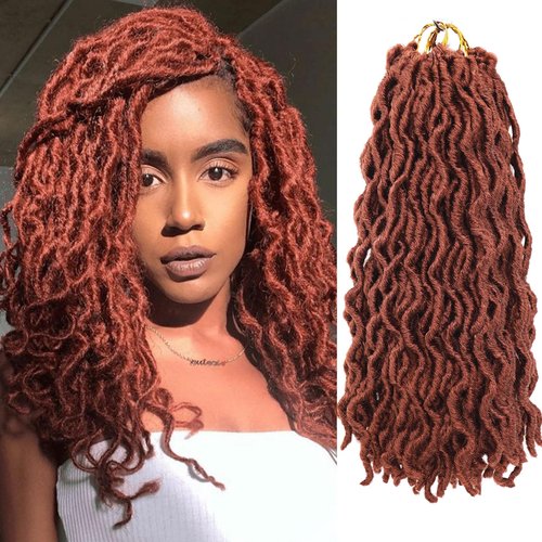6 Packs Faux Locs Crochet Hair 14 Inch Ginger Goddess Locs Crochet Hair for Black Women, Prelooped Gypsy locs Crochet Braids Copper Red Soft Wavy Dreadlocks Hair Extensions, 350