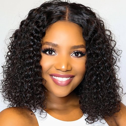 Potoki Short Bob Wig Human Hair 4x4 Glueless Wigs Human Hair Pre Plucked Pre Cut Deep Wave HD Lace Closure Human Hair Wigs For Black Women Curly Wig (12 Inch)