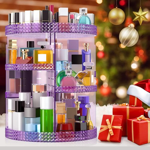 Makeup Organizer 360 Degree Rotating Cosmetic Storage Organizer, Acrylic Make Up Organizer, Large 7 Layers 360 Makeup Organizer, Fits Makeup Brushes, Lipsticks, Bathroom, Vanity, X-Large Purple