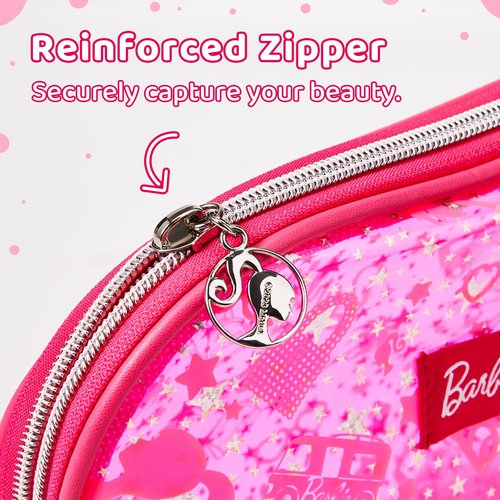 MINISO Barbie Collection Translucent Cosmetic Bag Makeup Bag Zipper Cute Pouches Chic Rose Red Beauty Organizer Travel Toiletry for Girls Women