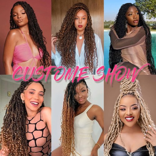 RuiYok 30 Inch Goddess Locs Crochet Hair 8 Packs Ombre Crochet Goddess locs Boho Hippie Locs Hair Faux Locs Crochet Hair with Curly Ends Pre-looped River Locs Crochet Hair for Black Women(T30#)