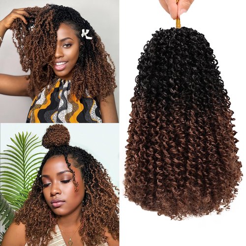 Yanky Twist Crochet Hair for black women 12 Inch 8 Packs 30 Stands/Pc,Pre-looped Fluffy Spring Mini Twist Passion Twist Black Ombre Brown Synthetic Crochet Braids Braiding Hair(12 Inch, OT30-8P)