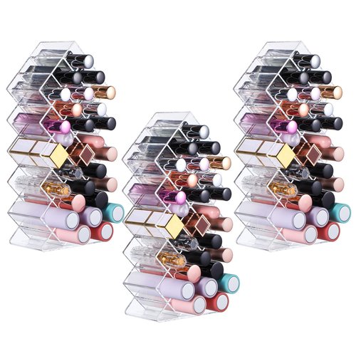 wutfuooo 3 Pack Clear Lipstick Organier, Acrylic Lipstick Holder 28 Slots, Lip Gloss Organier, Stackable Fish Shape Lipstick Tower, Lipstick Display Case for Lipstick