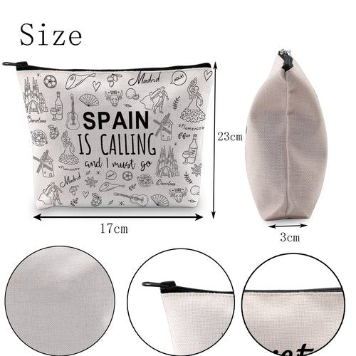 POFULL Spain Family Trip Gift Spain Is Calling And I Must Go Cosmetic Bag Spanish Honeymoon Gift (Spain Is Calling Cosmetic Bag)