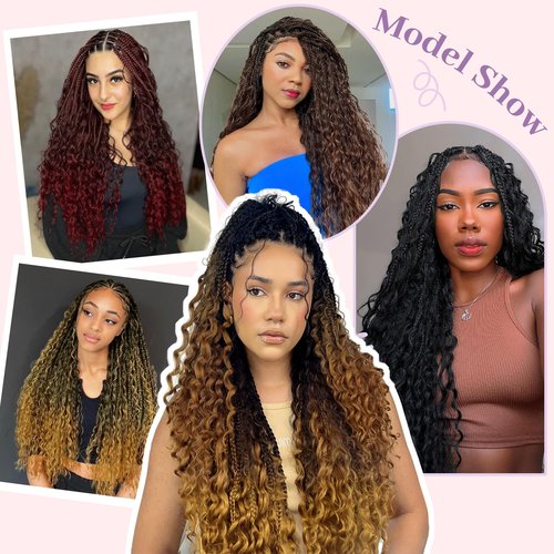 Boho Box Braids Crochet Hair-24 Inch Boho Braids Crochet Hair Pre Looped, 8PK Boho Crochet Braids with Curly Ends Bohemian Crochet Braids for Black Women
