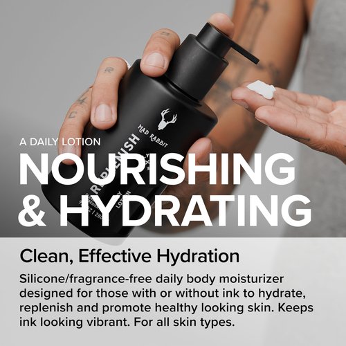 Mad Rabbit Replenish Tattoo Body Lotion - Fragrance-Free Lotion, Non-Greasy & Silicone-Free, Clean Ingredients, Lightweight for Daily Use (9.5 Ounce)