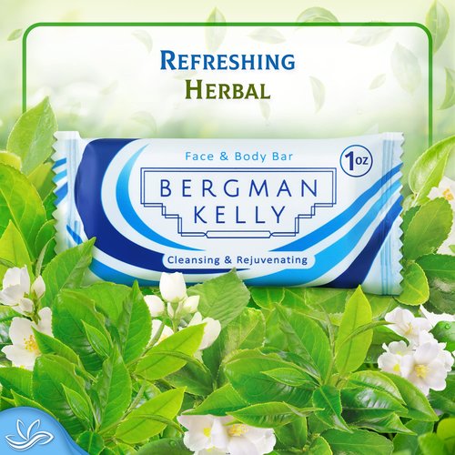 BERGMAN KELLY Rectangle Soap Bars, 2in1 Shampoo & Conditioner 2-Piece Set (White Tea, 1 oz each, 100 pc), Delight Your Guests with Revitalizing & Refreshing Sanitary Toiletries & Hotel Amenities