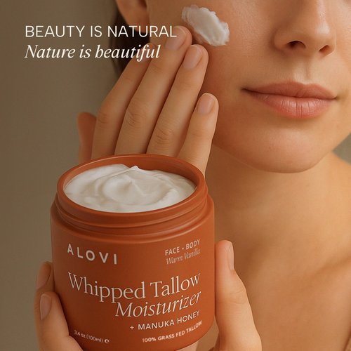 Whipped Tallow Moisturizer, Grass Fed Beef Tallow for Skin, Tallow Face Moisturizer, Beef Tallow and Honey Balm for Face & Body, Infused with Manuka Honey, Calendula & Almond Oil, Warm Vanilla Scent