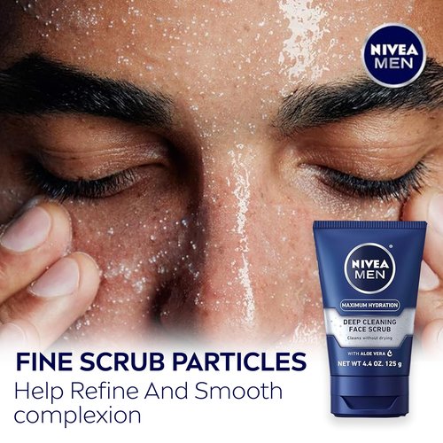 NIVEA MEN Maximum Hydration Moisturizing Face Wash (5 Fl Oz) + Maximum Hydration Deep Cleaning Face Scrub (3 x 4.4 Oz), Skin Care Set for Men with Aloe Vera