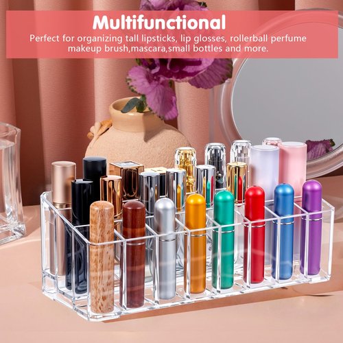 mekueeex 2 pcs Rollerball Perfume Organizer, 48 Spaces Clear Acrylic Perfume Storage Holder Beauty Scent Holder, Makeup Lipgloss Lipstick Display Case