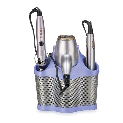 Polder Style Station, Hair Tool Organizer for Hair Dryer, Curling Iron, Hair Straightener, Easy-to-Store Hair Styling Station, Periwinkle and Silver