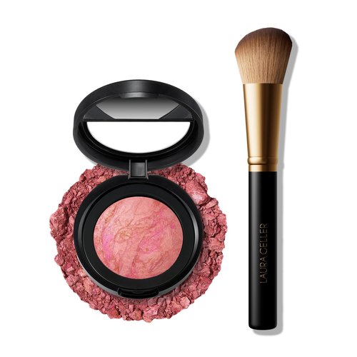 LAURA GELLER Baked Blush-n-Brighten Marbleized Blush + Angled Brush - Ultra-Soft Vegan Bristles - Pink Buttercream