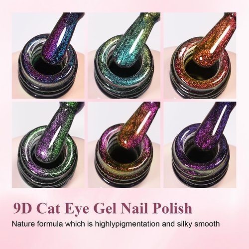 Imtiti 6Pcs 9D Cat Eye Gel Nail Polish Kit 10ml Long Lasting Soak Off UV LED Magnetic Polish for Nail Art Salon DIY at Home Gift for Women