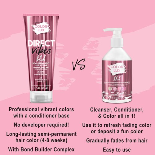 Color Lux Direct Vibes Semi-Permanent Hair Color, Blush, Vibrant & Long-Lasting Shade, Ammonia-Free, Vegan, Sulfate-Free, Paraben-Free, 8 fl oz (Pack of 2)