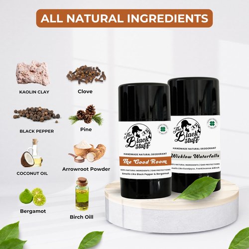 The Black Stuff Natural Deodorant with Kaolin Clay & Clove Aluminum Free Deodorant for Men for Long-Lasting Freshness, The Good Room & Wicklow Waterfall Mens Deodorant (Pack of 2)