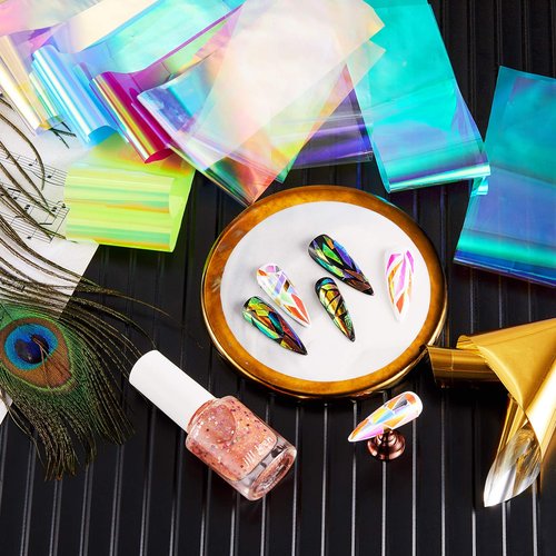Maitys 40 Pieces Glass Paper Nail Design Sticker Decal Iridescent Shinning Reflective Mirror Design Broken Glass Nail Stickers 20 Colors