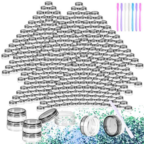 MotBach 200 Pack 3g Plastic Jars with Lids, 3ml Round Clear Cosmetic Containers Makeup Jars, 3gram Travel Size Container Jar with Spatulas for Makeup Sample Lotion Cream Ointment Salve Balm Powder